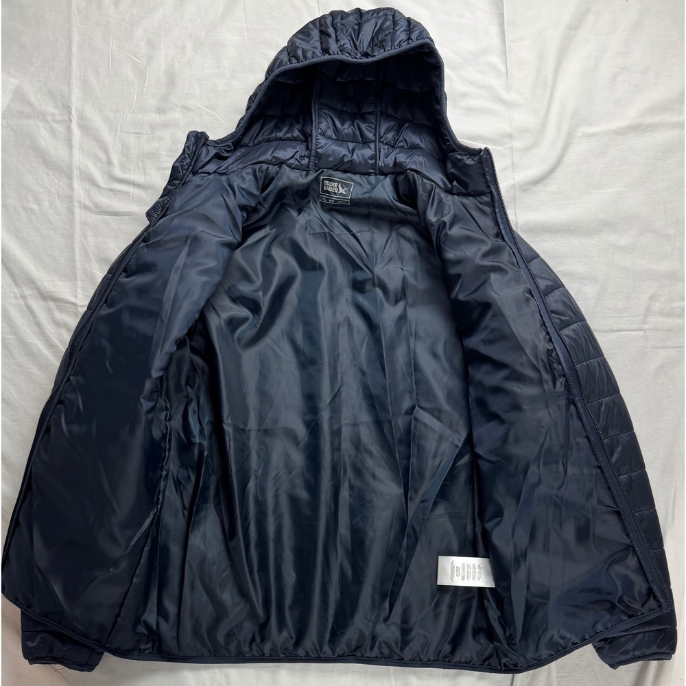 Eddie Bauer Baywood Hooded Jacket Mens Medium Blue Puffer hiking outdoor NWT - Picture 7 of 16
